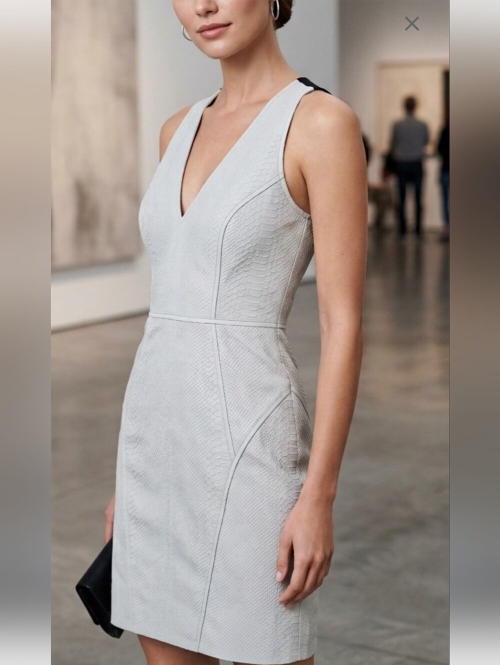 Milly 100% Lambskin Leather Snake Embossed Sleeveless V-Neck Dress size Small